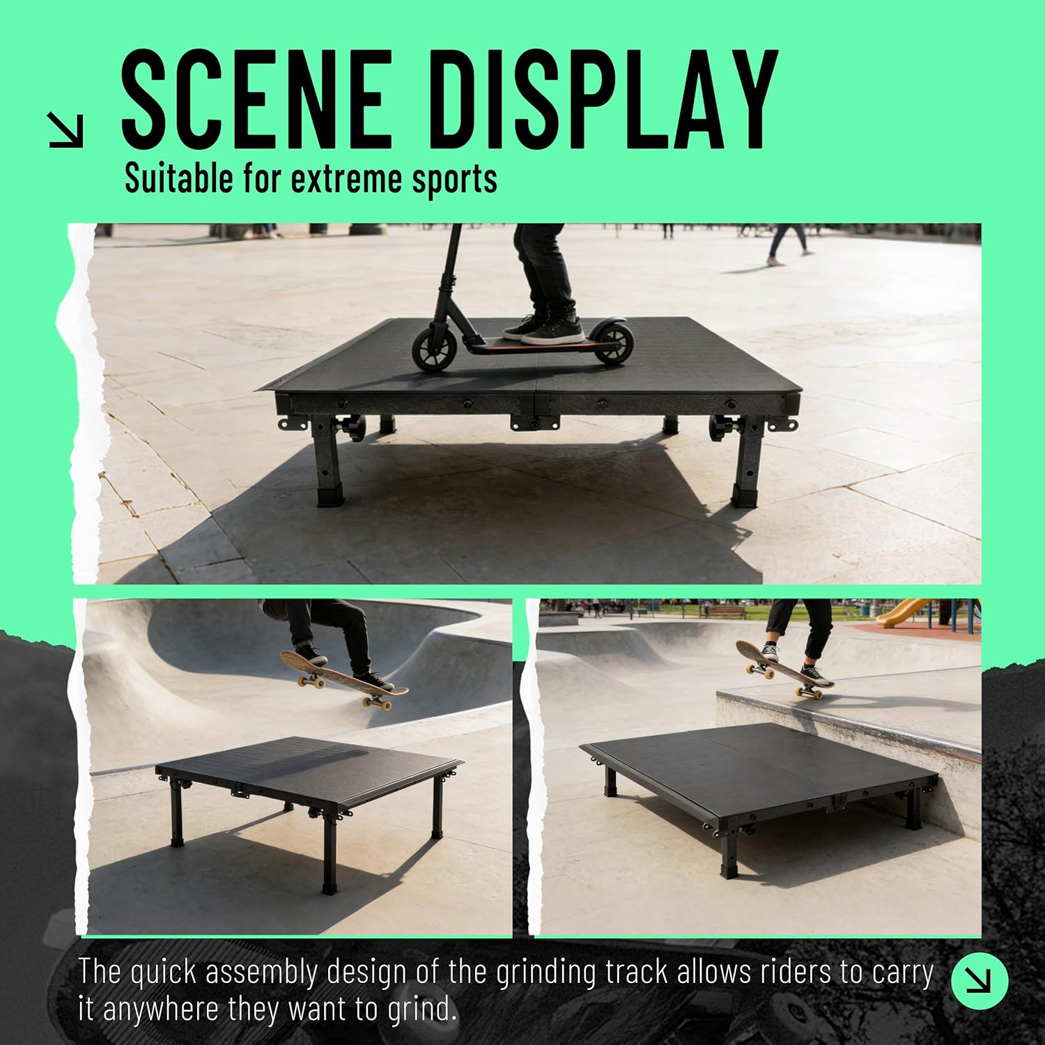 Skateboard Rail Foldable Portable 42.56" L x 34.09" W x 14.21" H for BMX/Scooter/Skateboarding Ramp Steel Plastic