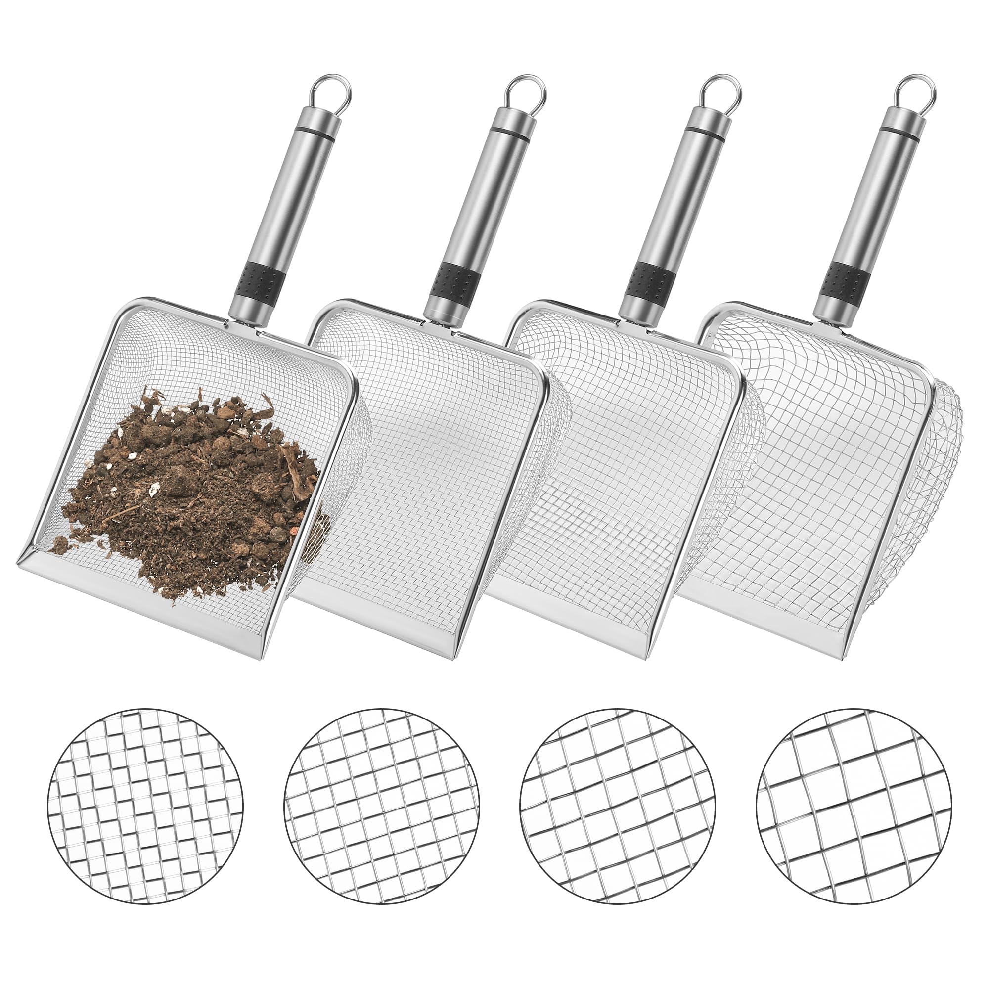 Gartensieb Set 4-teilig - Edelstahl Siebe Mit Griff 2-5mm Maschen