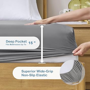 Degrees of Comfort Coolmax Cooling Fitted Sheet Only, Soft Queen Size Bed Sheets for Hot Sleepers, Up to 15 Deep Pocket, All Around Elastic, Wrinkle Free, Fade Stain Resistant, Grey 1 Piece