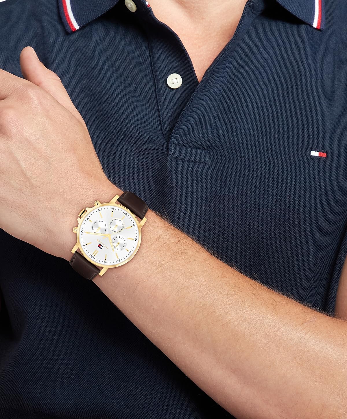 Tommy Hilfiger Men's Multifunction Quartz Watch – Stainless Steel Case, Leather Strap, Classic Everyday Style Timepiece - Gift for Him - Image 4