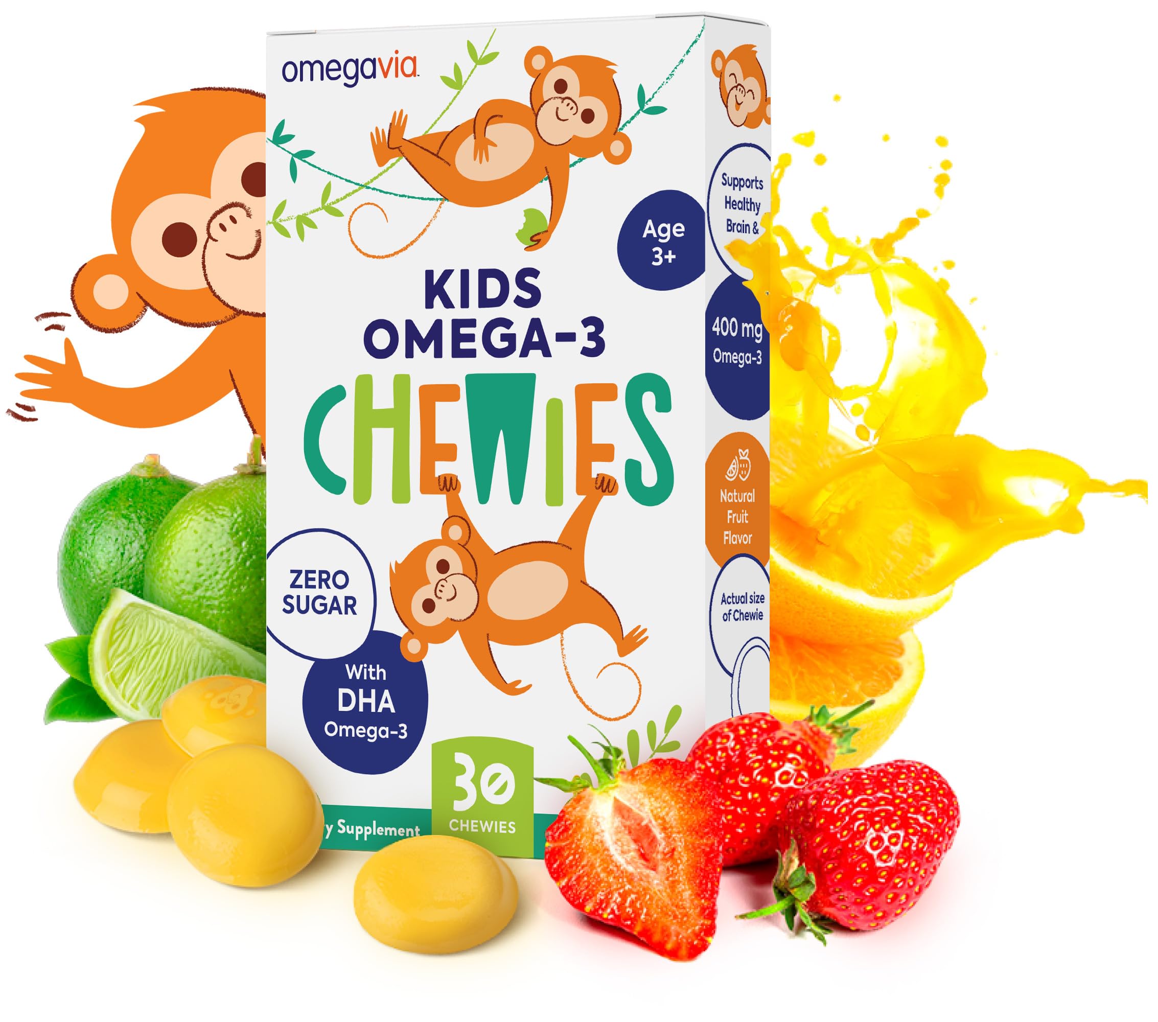 Omega 3 Gummies - Ultra-High DHA Chewable Gel Gummy - Omega 3 for Kids Supports Brain & Eye Health - Sugar-Free Natural Fruit Flavor - Kids Omega 3 Fish Oil Gummies (30 Count)