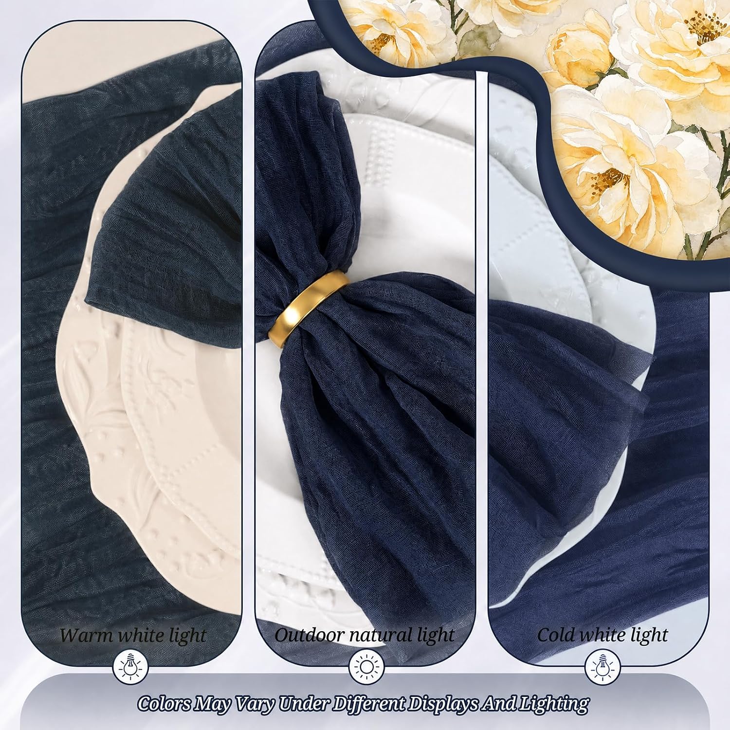 60 Pack Navy Blue Cheesecloth Napkins 20"x20" Rustic Gauze Napkin Cheese Cloth Napkins Bulk Boho Washable Dinner Table Napkins for Wedding Party Bridal Baby Shower Birthday Decor