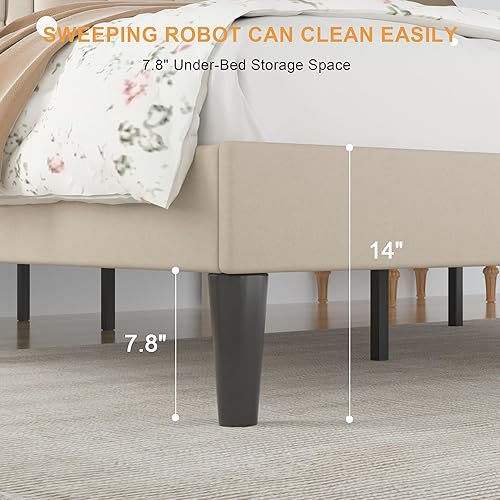 Miniatura 11 de VECELO Full Size Bed Frame with Storage Drawers, Upholstered Platform Bedframe with Wingback Headboard, No Box Spring Needed, Light Grey Gris