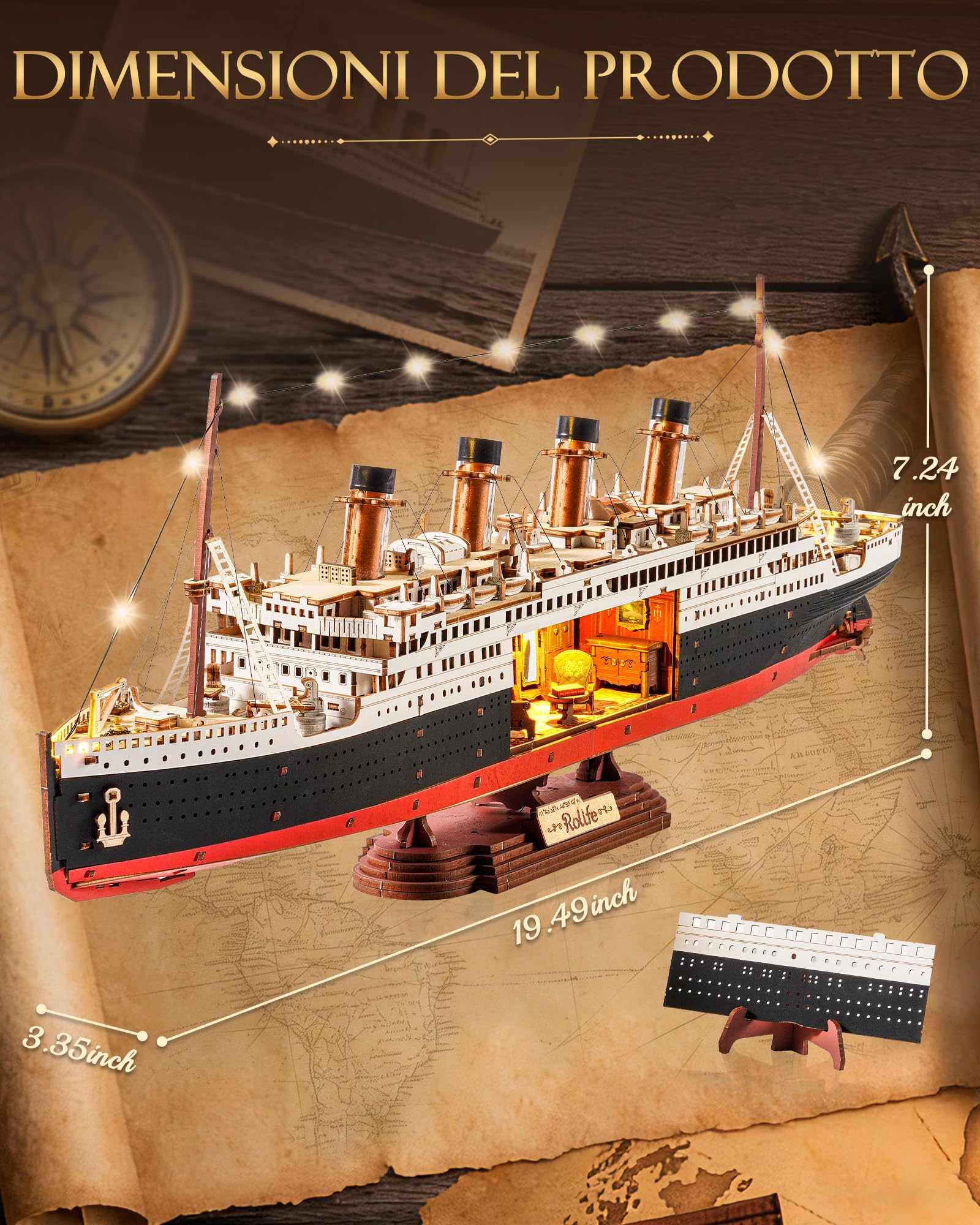 Rolife Puzzle 3D in Legno Modello di Nave Titanic - Kit di Costruzione a Incastro da 433 Pezzi, Decorazione per la Casa da Collezione, Artigiani e Appassionati di Storia