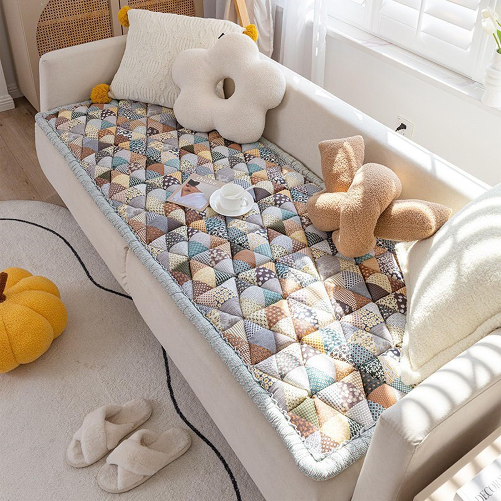 Funny Cotton Protective Couch Cover, Couch Sofa Cover Cotton Quilted Non-Slip Couch Covers Sofa Slipcover, Bay Window Cushion Seat