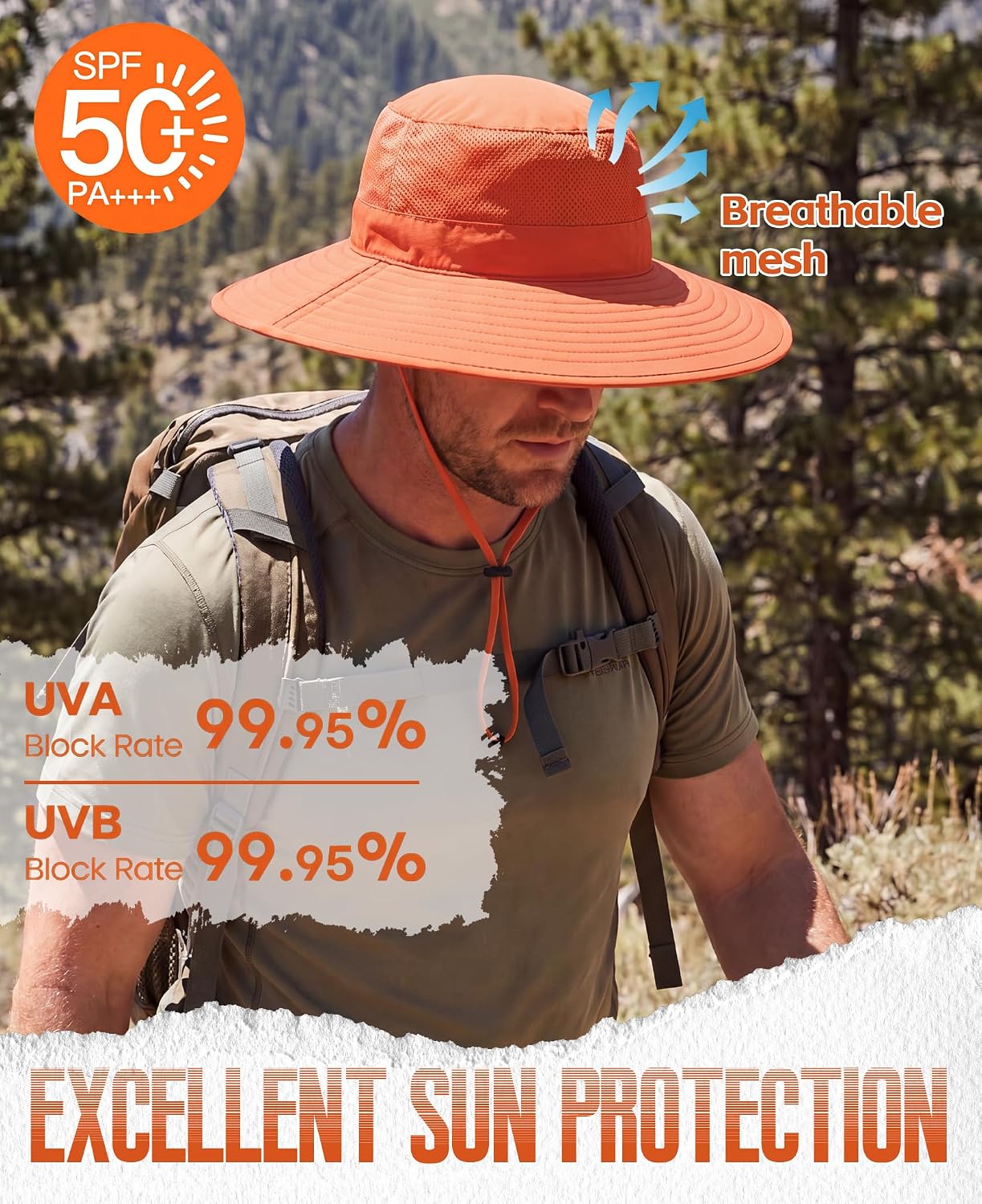 Home Prefer UPF50+ Mens Sun Hat Wide Brim Fishing Hat Foldable Large Brim UV Protection Sun Hat for Men Women Beach Gardening