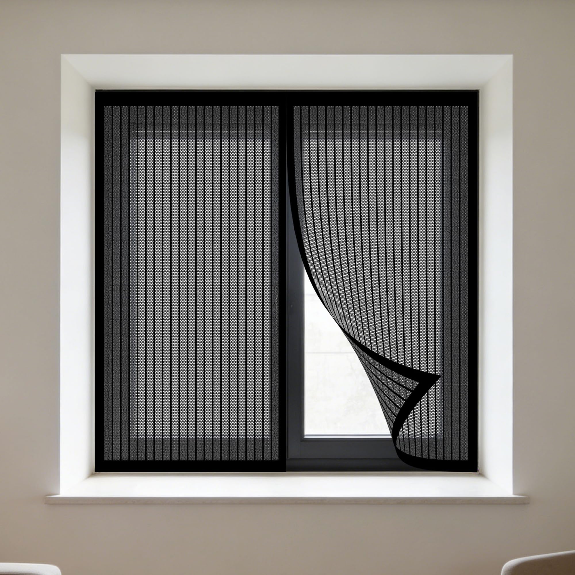 Magnetic Fly Screens Windows 145 x 170 cm with Selfadhesive Fly Screen for Window Fine Mesh Design Prevents Tiny Insects from Entering for Windows Doors and Patio Screens, Black