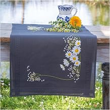 Vervaco Table Runner Satin Stitch Set Daisy Embroidery Picture Printed