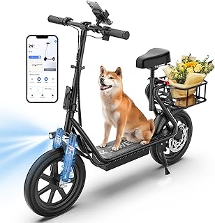 WERHY Electric Scooter with Seat & Suspension - Max 27/49 Miles Range, Top Speed 19/22 MPH, 14" Tires, 500W/750W Powerful Motor, Rear Seat Basket