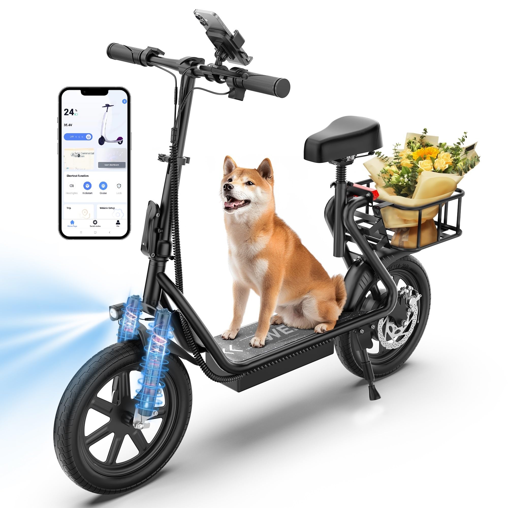 WERHY Electric Scooter with Seat Suspension - Max 27 49 Miles Range Top Speed 19 22 MPH 14