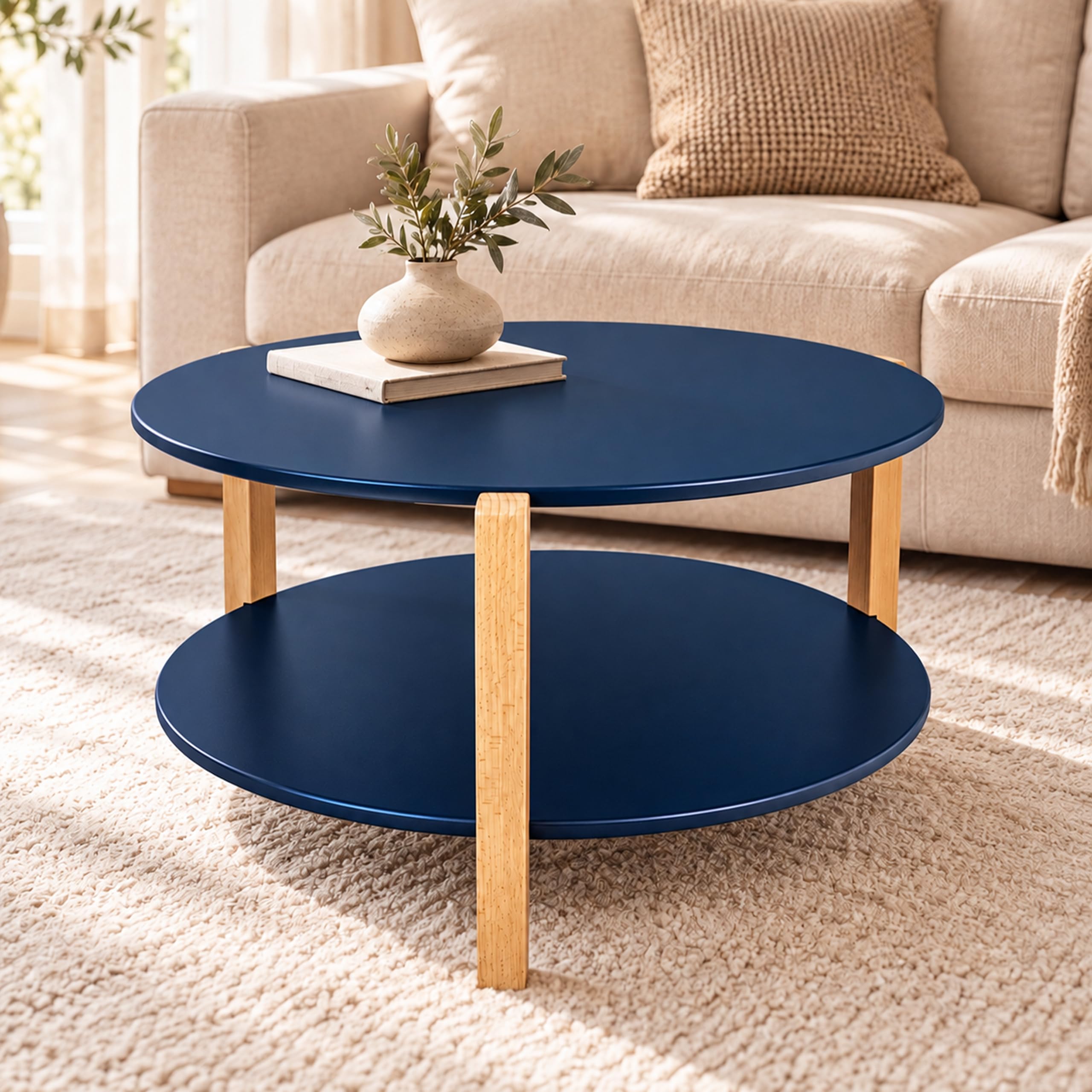 POSNORD Couchtisch Rund Ø 75 cm | Sofatisch mit 3 Massivholzbeinen | Moderner Skandinavischer Wohnzimmertisch | Beistelltisch Holz für Sofa & Couch