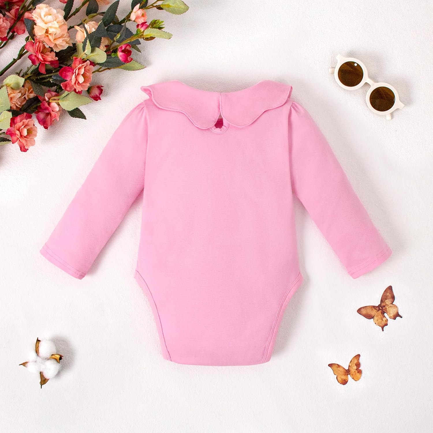 0-24M Infant Girls Ruffle Collar Bodysuit Baby Girl Casual Romper Toddler Solid Color Jumpsuit Winter Clothes - Image 3