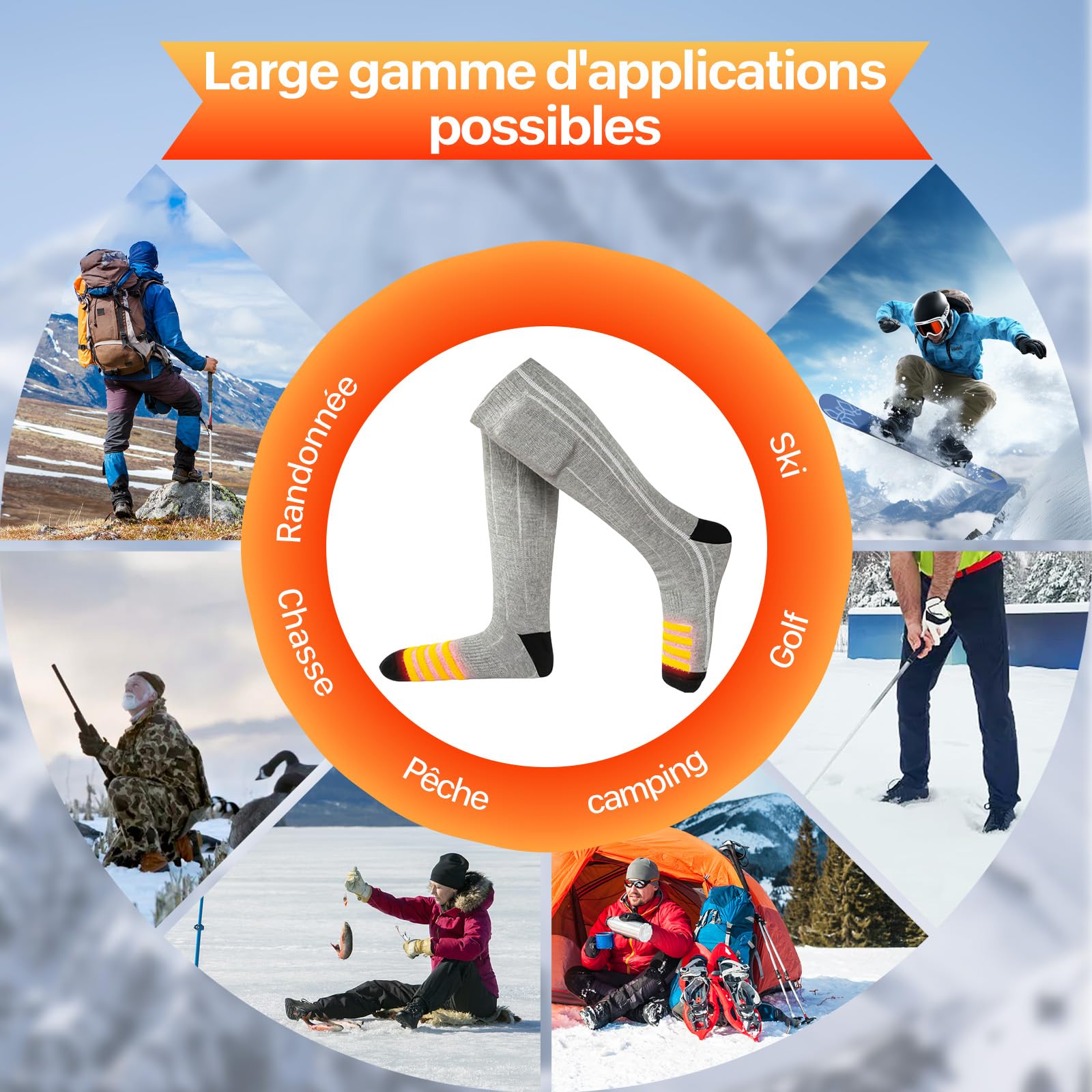 Chaussettes Chauffantes, Atterie Rechargeable De 5000 Mah, Chauffe-Pieds Chauffants à Vitesses avec TéLéCommande App, Skiing, Camping, Chasse, Bottes Chaudes, Cadeaux d'hiver pour Femmes Et Hommes