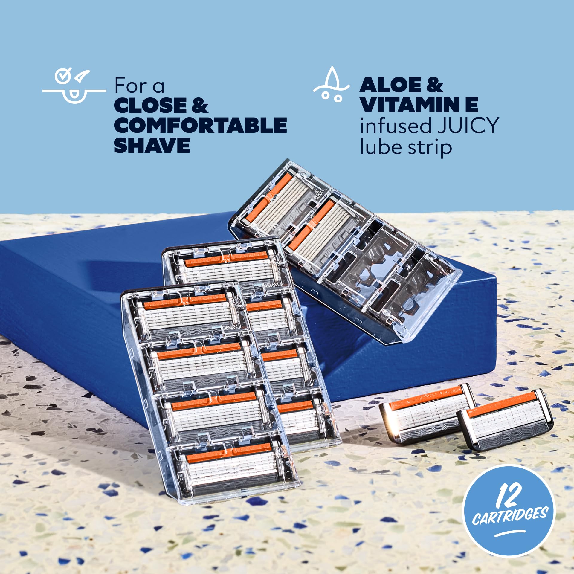 Dollar Shave Club Cartuchos de recambio para maquinilla de afeitar de 6 cuchillas, plateado/azul, 12 unidades