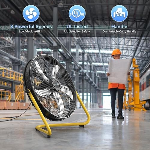 Miniatura 6 de Ventilador de piso de alta velocidad de 20 pulgadas, ventilador de tienda industrial de 3 velocidades de 5500 CFM con sistema de montaje en pared,