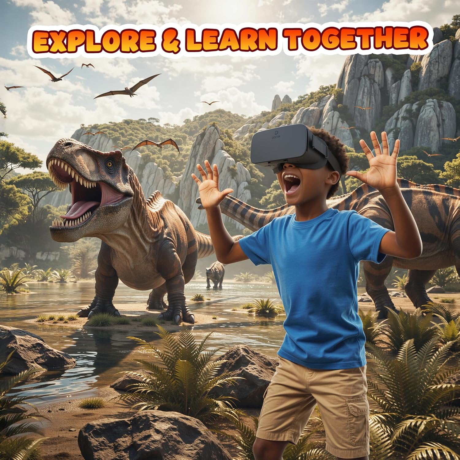 DESTEK V5 VR Headset for Kids w/VR Gamepad, 128 Premium VR apps Included, Anti-Blue Eyes Protected HD Lenses, 110° FOV Virtual Reality Headsets for iPhone, Android Phone- Black