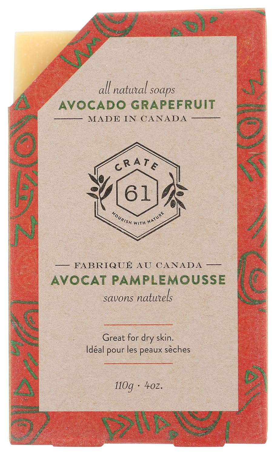 Crate 61 Soap Bar, Avocado Grapefruit, All Natural, Vegan, Cruelty Free, 4 Ounce (Pack of 8)