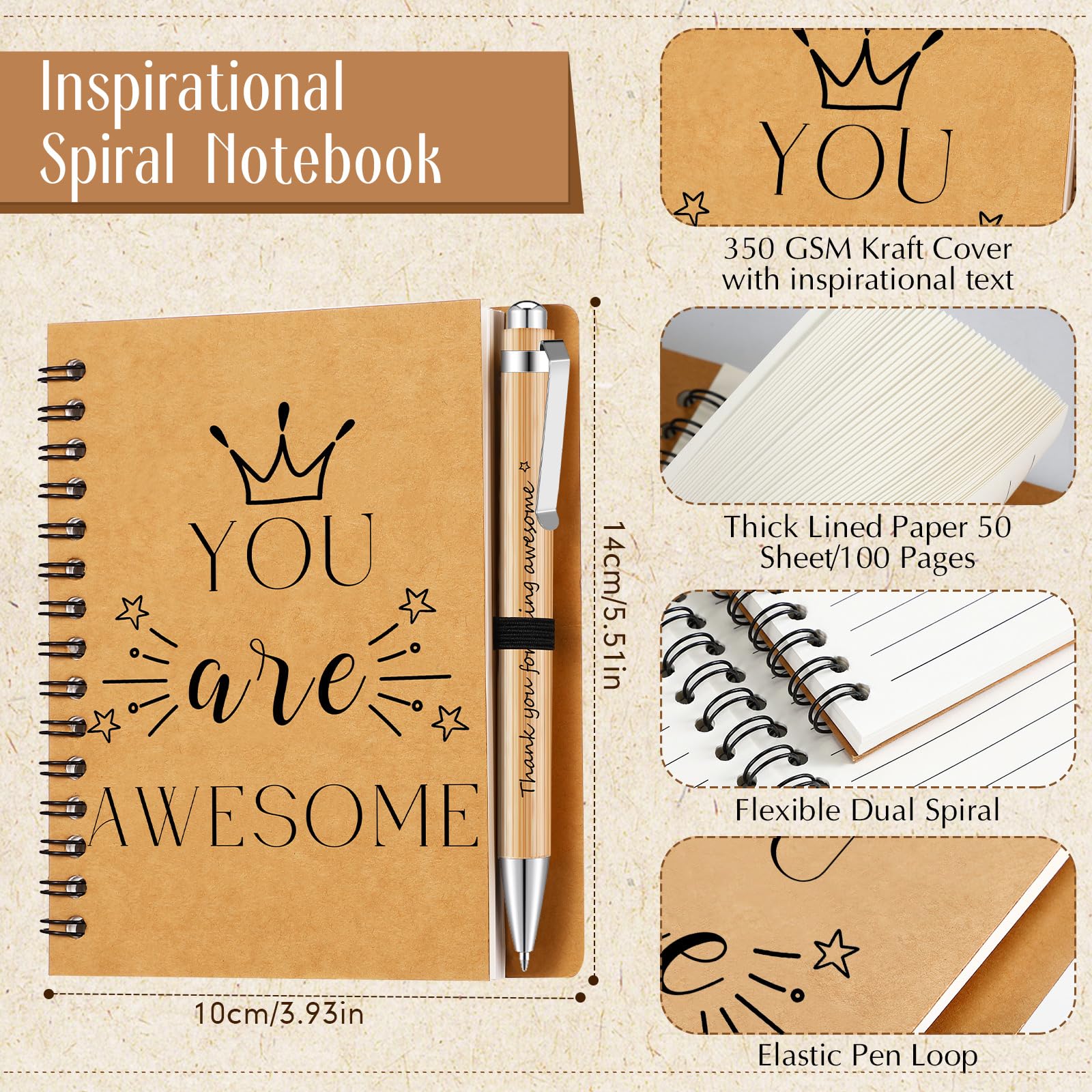 Dianelhall 2 Pcs Thank You Gift for Teacher Leaving Colleagues Women Inspirational Notebook Ballpoint Pen Kraft Lined Notepad Employee Appreciation Gifts for Coworker Volunteer Christmas - Image 3