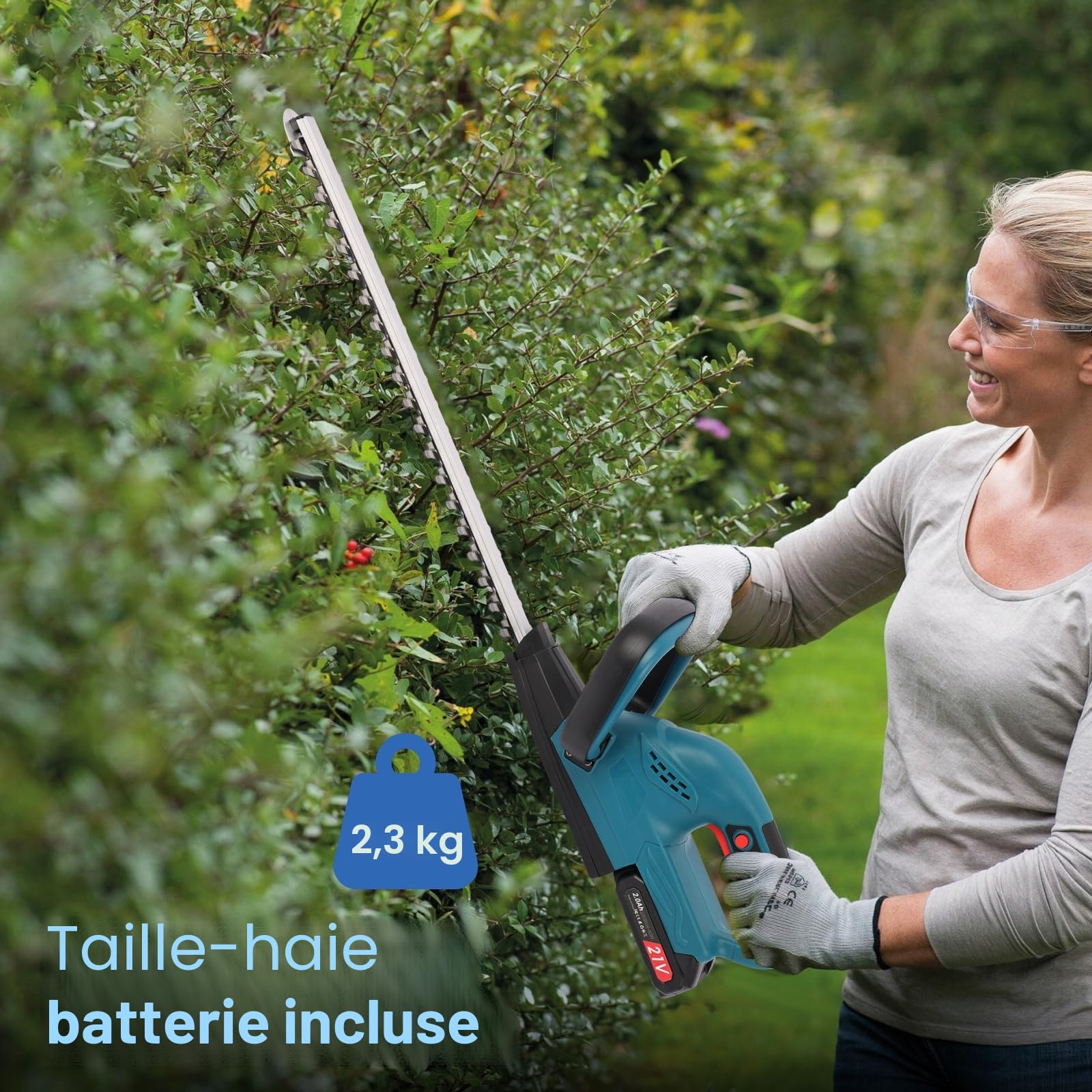 Taille Haie Electrique Batterie Nexalite 21V, 2 Batteries 2000 mAh