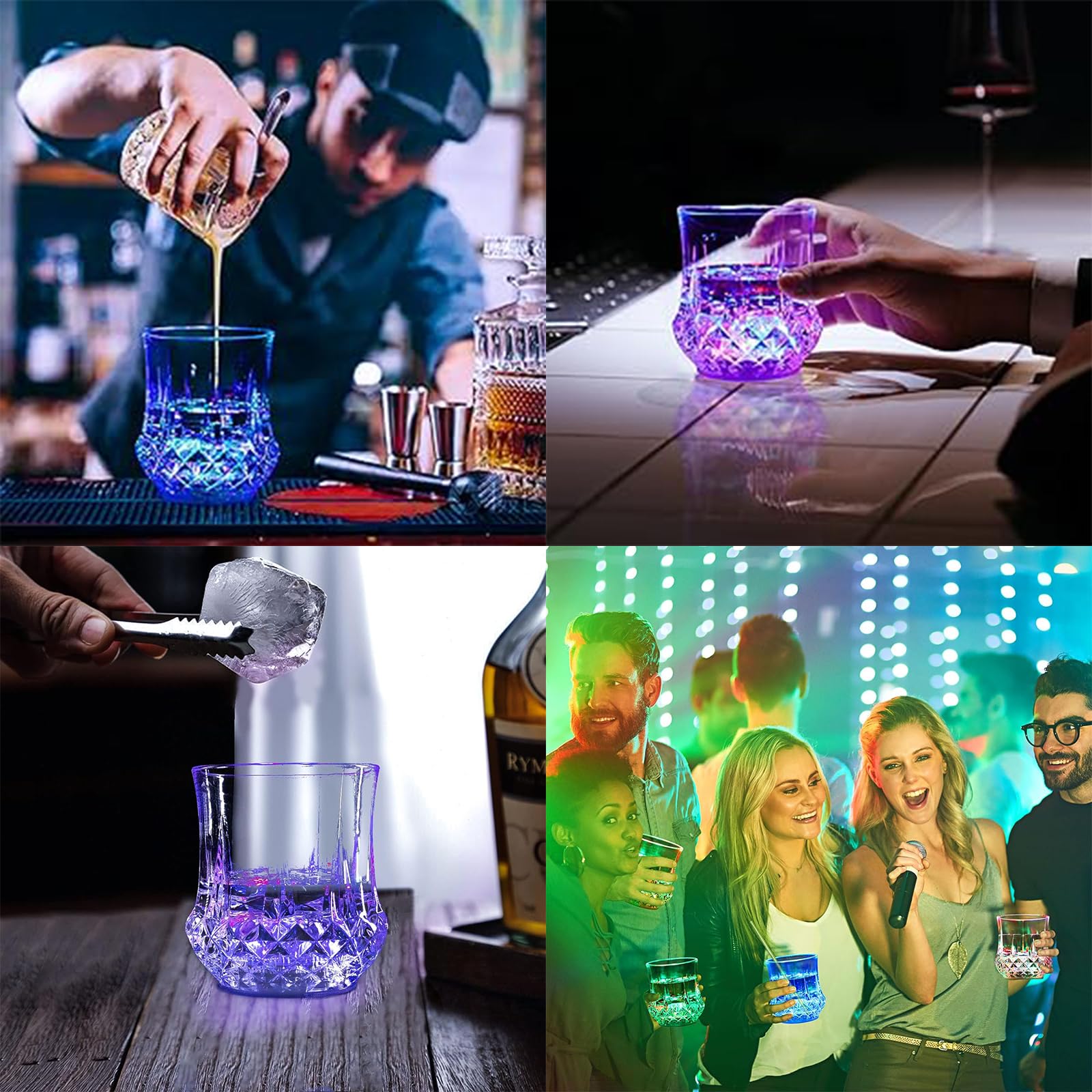 Confezione da 4 bicchieri con luce a LED multicolore ad attivazione automatica, per vacanze, festival, feste di compleanno, bar, discoteche