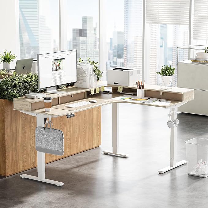 Escritorio Ajustable Electrico L 160x122cm Light Walnut miniatura 2