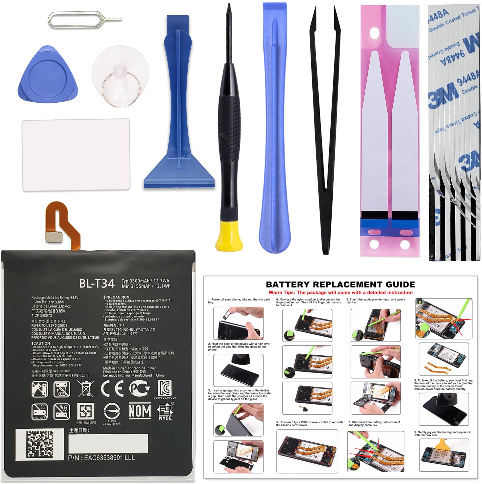 BL-T34 Replacement Battery For LG V30 / V30+ / V35 / V35+ - With Repair Tools & Installation Guide