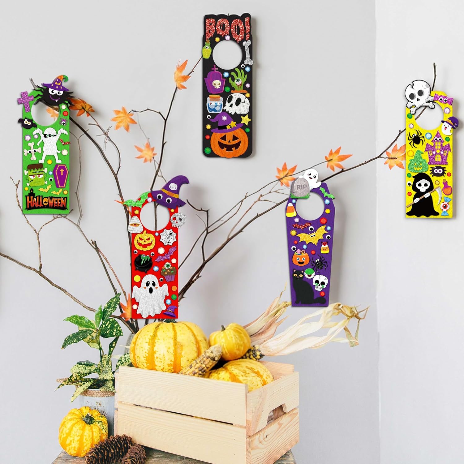 30Sets Halloween Crafts Doorknob Hanger Kit | DIY Door Hanger,Classroom Activities,Halloween Party Games,Arts Crafts,Bulk Set