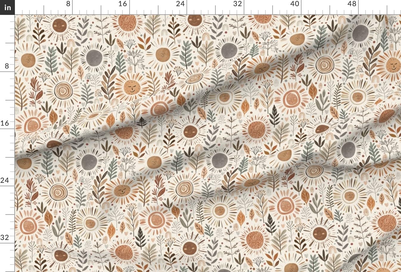 Spoonflower Fabric - Boho Winter Sun Neutral Floral Earth Tones Botanical Bohemian Witchy Printed on Minky Fabric Fat Quarter - Sewing Baby Blankets Quilt Backing Plush