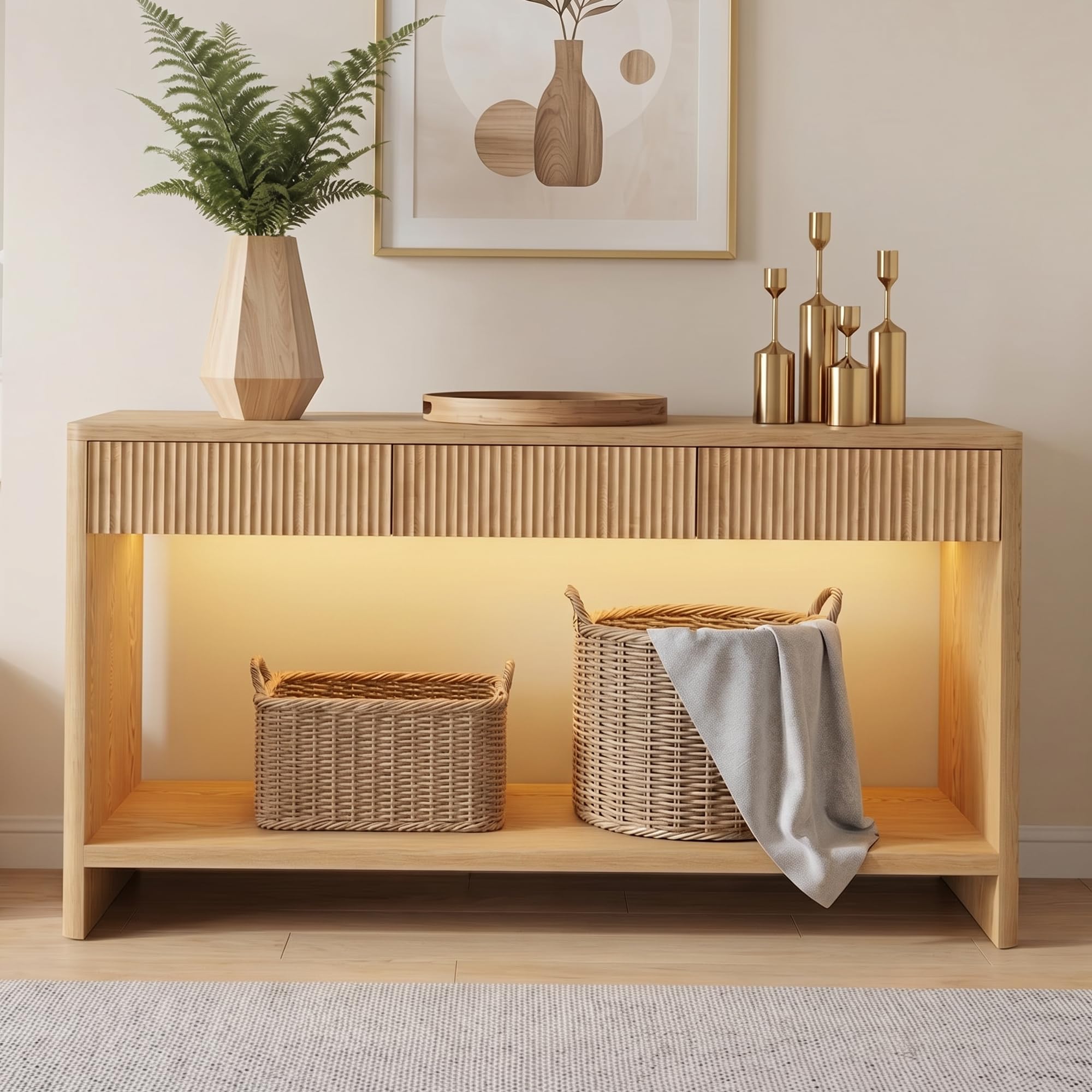 Fluted Entryway Console Table with Lighting - 63"