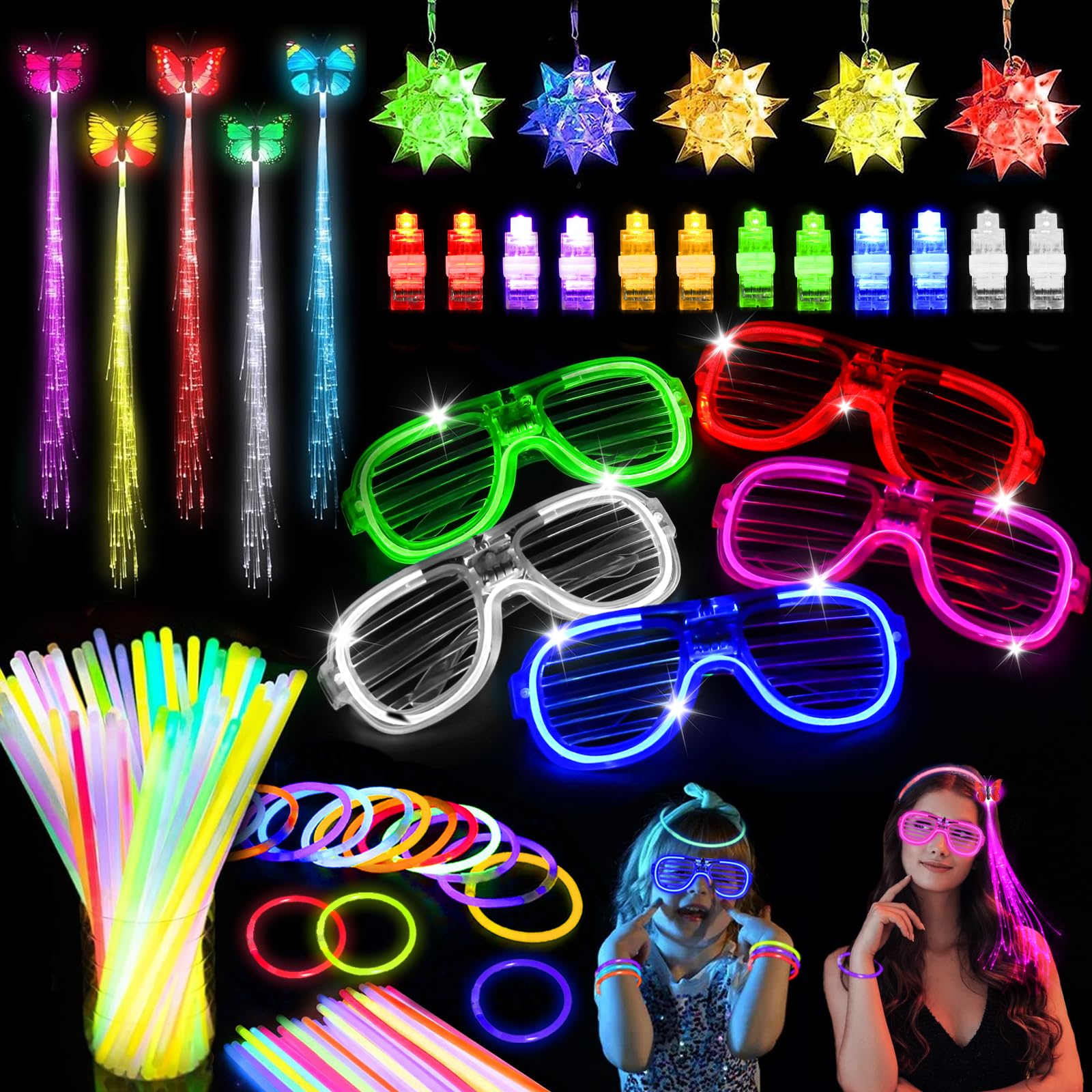Sweetone 77 PCS Juguetes de lluminación LED, Pulseras Luminosas Fluorescentes, Gafas Luminosas LED, Barras Luminosas Fluorescentes, para Neon Fiesta Cumpleaños Boda Decoración Regalo