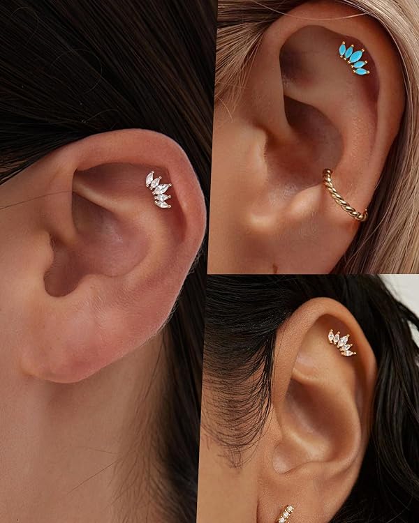COCHARM 925 Sterling Silver Cartilage Earrings 18g Helix Conch Earrings Cartilage Stud Forward Helix Piercing Jewelry for Women Silver by COCHARM - Used condition - Image 2