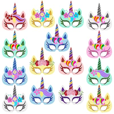 ZYOZIQUE 15 Packs Unicorn Masks for Boys and Girls Dress Up Birthday Party Favors, 15 Different Types Felt Princess Mask