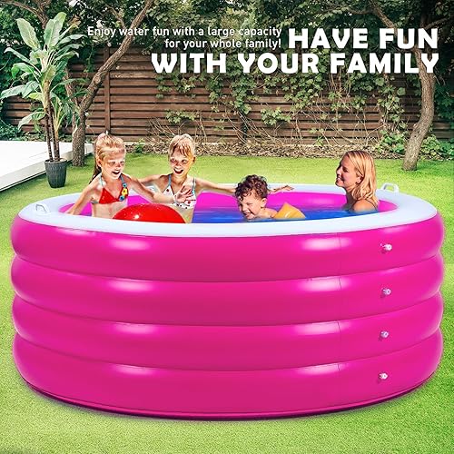 Miniatura 6 de Biange Piscina inflable redonda de 72 x 30 pulgadas de profundidad, piscina inflable para el patio trasero para niños, rosa