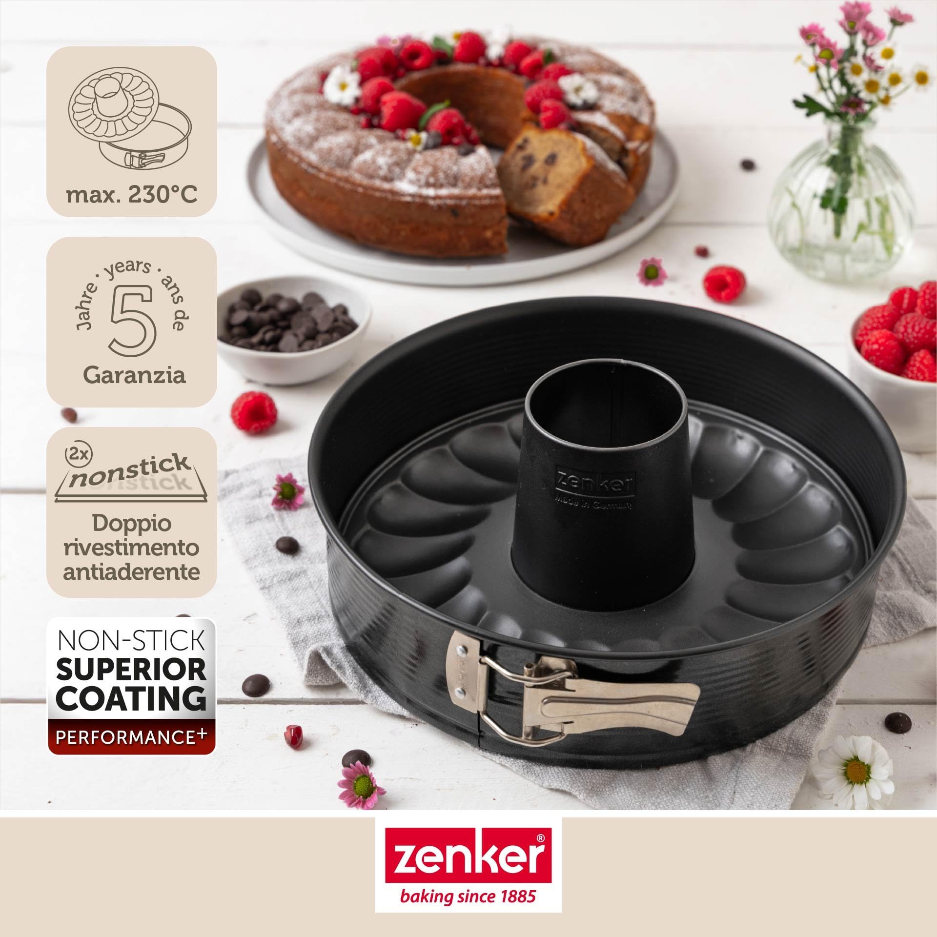 Zenker Teglia con fondo piatto e tubo Perfect Black Ø 26 cm – Stampo di alta qualità con rivestimento antiaderente, resistenza al calore +230 °C Made in Germany