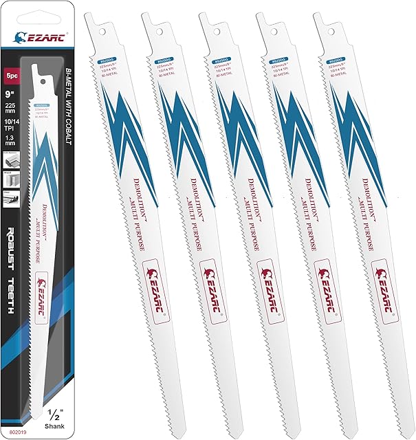 EZARC Reciprocating Saw Blade Bi-Metal Cobalt Sabre Saw Blades for Multi-Purpose 225mm 10/14TPI R925DG (5-Pack)