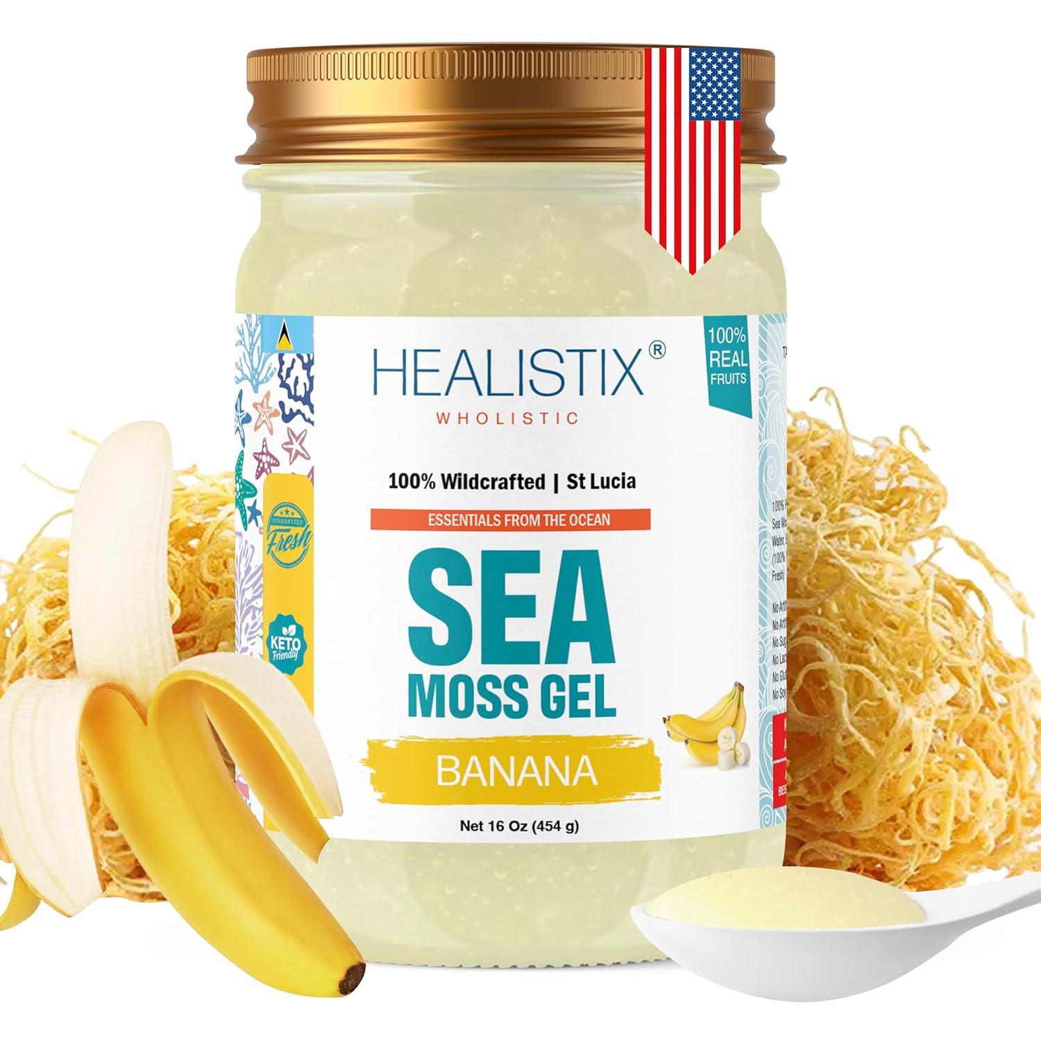 Banana Sea Moss Gel [16 Oz] - Exquisitely Crafted from Seamoss Wildcrafted in The Pristine Waters of St Lucia, A Natural Delight - Sea Vegetable in Glass Jar