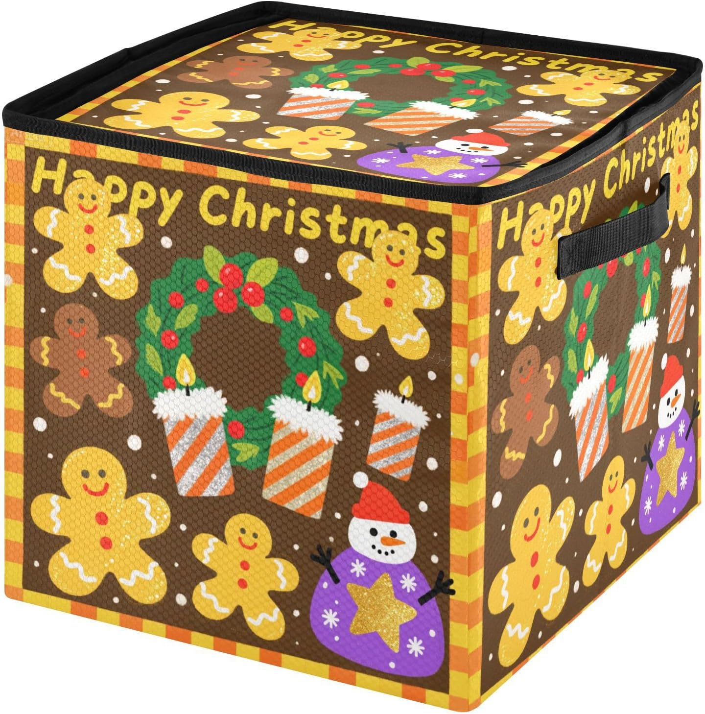 High Capacity Christmas ornament storage Holds Up to 64, Adjustable Dividers, Zippered Top, Two Handles handy Holiday Storage Case with Lid,Yellow-brown Christmas Gingerbread Man