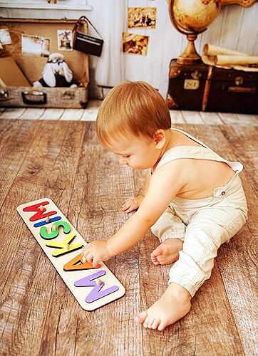 Miniatura 9 de Wooden Personalized Name Puzzle Personalized Engraved Text Greetings on Back Gift for Baby Boy and Baby Girl Handmade