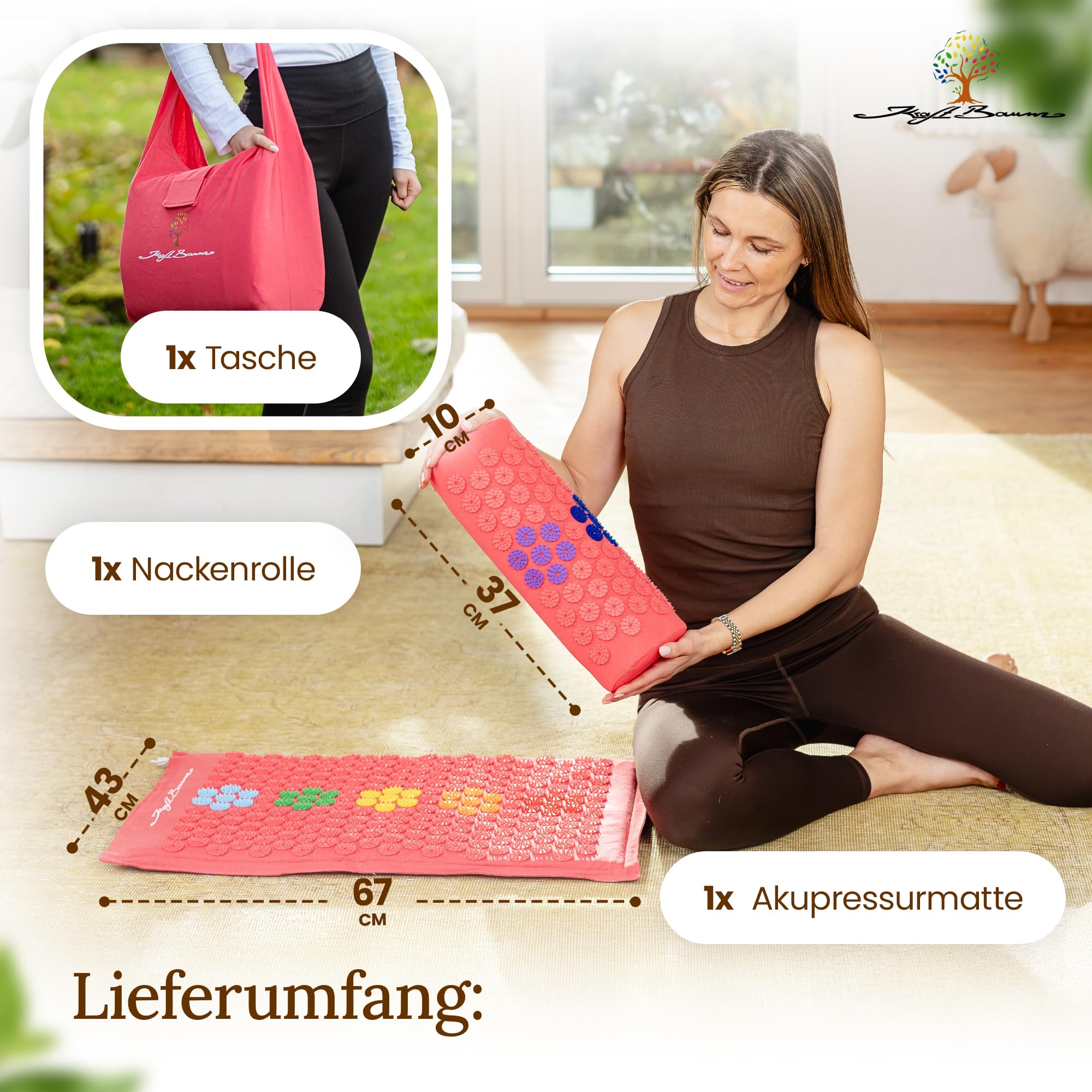 Akupressurmatte | mit VitaSpike™ Technologie | Set mit Kissen & Tasche | Rücken, Nacken & Stressabbau | Baumwolle & Kokosfaser | Nadelmatte Fakirmatte Rückenschmerzen