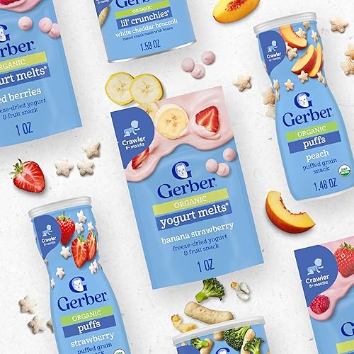 Vista 18 de Gerber Bocadillos de comida para bebés de etapa 3, yogur orgánico de plátano y fresa, yogur liofilizado y aperitivos de frutas para bebés