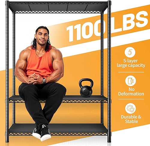 Miniatura 4 de REIBII Estantería de alambre de 5 estantes, estantes de almacenamiento de metal para almacenamiento, estantería de garaje ajustable de 72 pulgadas