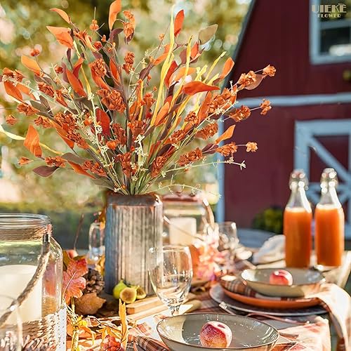 Miniatura 3 de Uieke Arreglo de flores artificiales de otoño con calabaza pequeña, tallos de otoño, hojas de otoño falsas para el hogar, cosecha festiva, otoño,