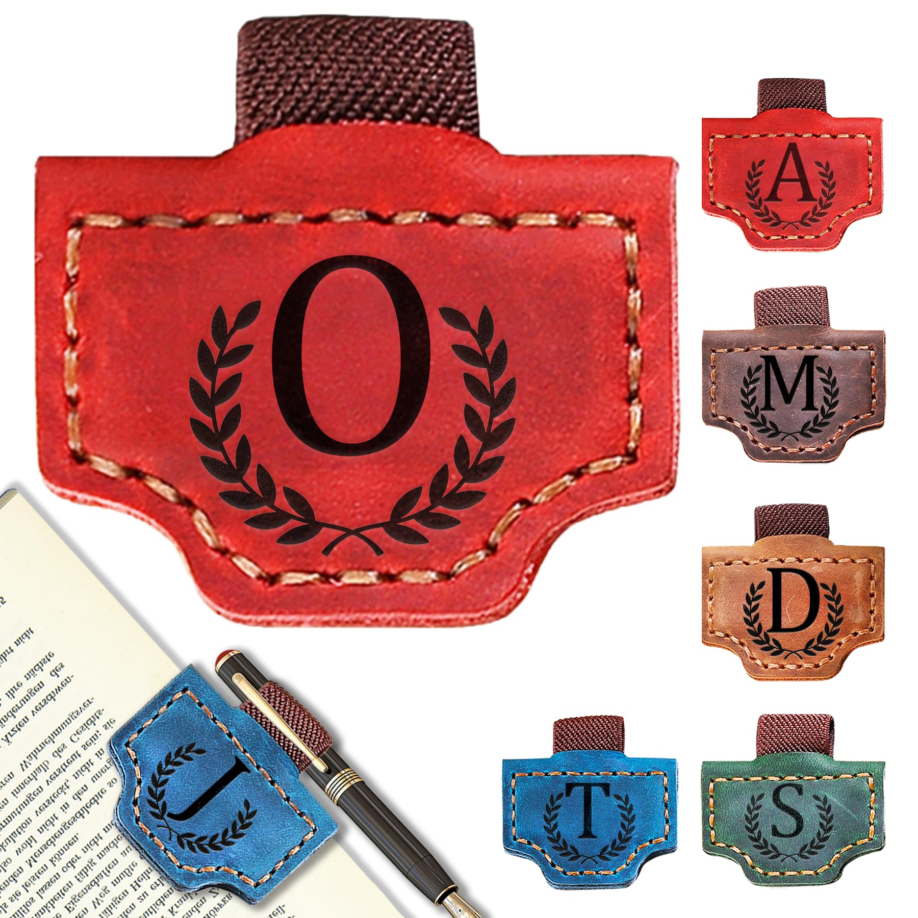 Personalized Leather Magnetic Bookmark with Pen Holder, Bookmark 26 Letters Name Initial Bookmarks for Readers, Book Lover Gifts for Women Men