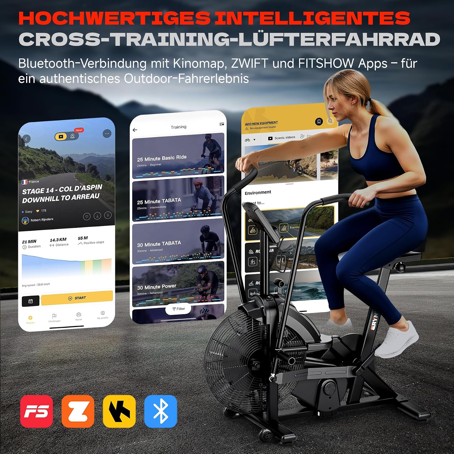 Dual Resistance Air Bike, Magnetic & Air Fan Bike with APP Connection, ISCC PLUS Certified, Dual-Action Handlebars for Home Gym HIIT Cardio Full Body Workout (350LBS Capacity)