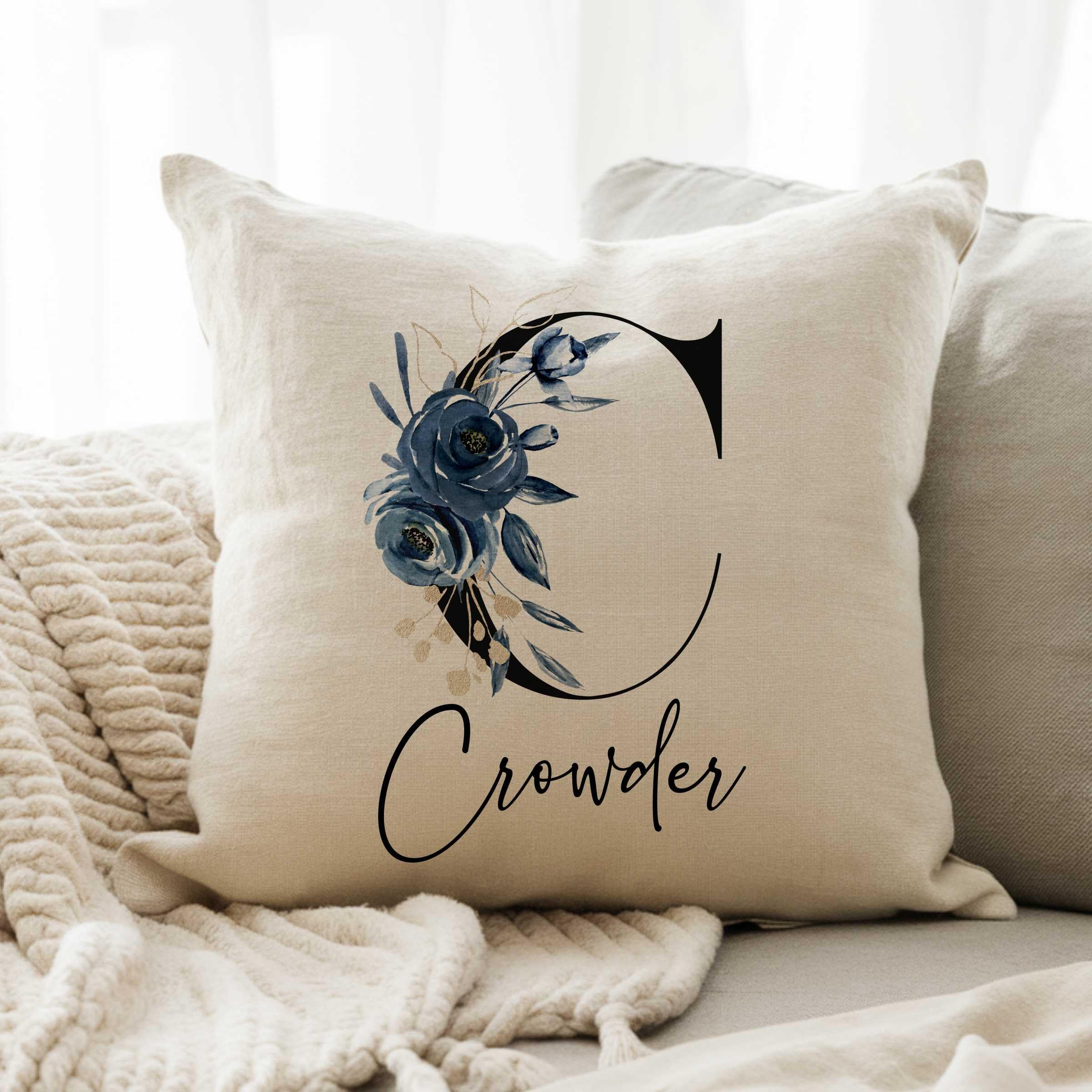 MRC Wood Products Personalized Printed Floral Monogram Throw Pillow - Custom Cushion Cover with Unique Design for Home