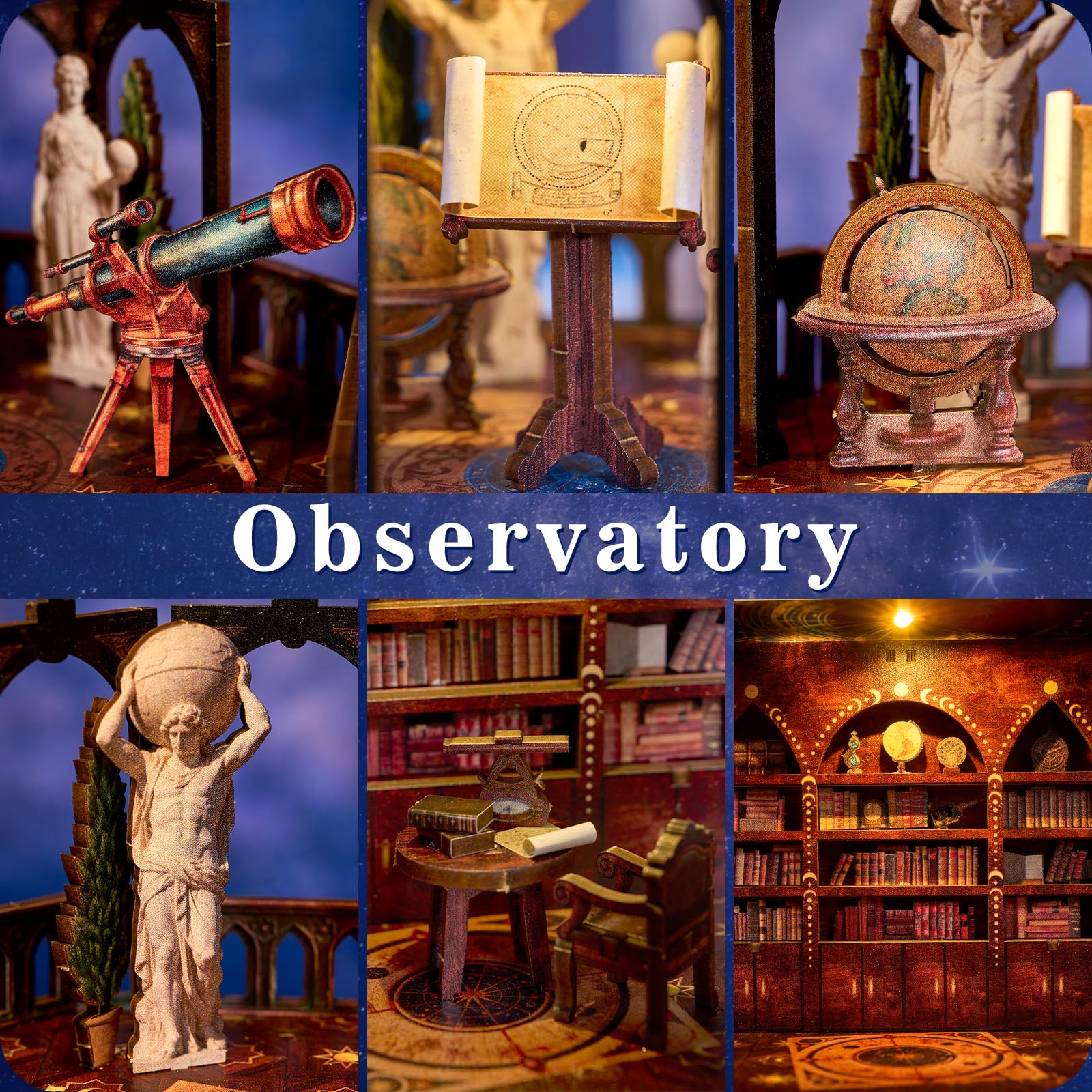 Kit per Casa Delle Bambole in Miniatura per Adulti, Torre Observatory | kit fai da te per mini Casa Book Nook con Luce a LED, Diorama, Libreria Decorativa, Regalo per Familiari e Amici