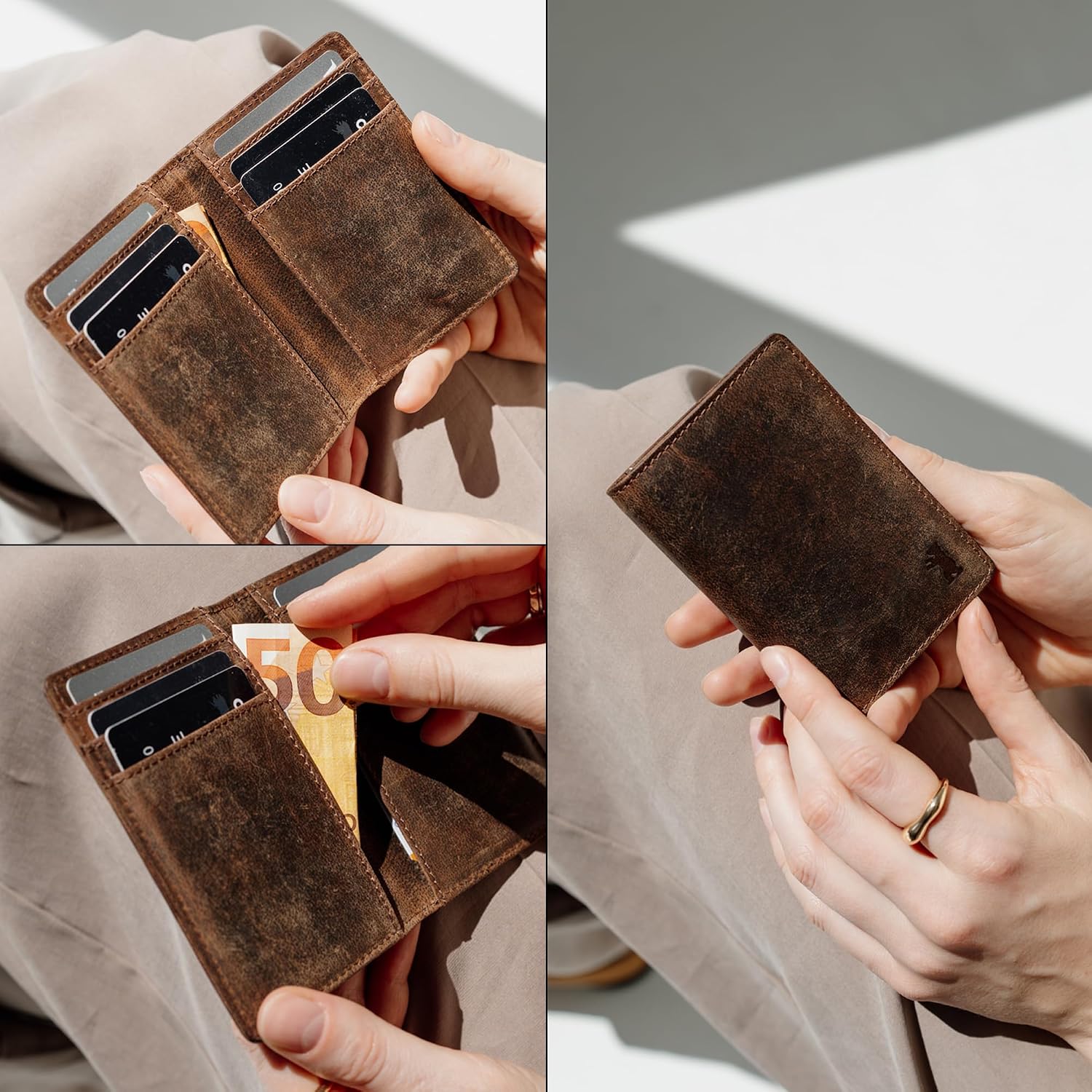 BERLINER BAGS Slim Leather Bifold Wallet Men Porto, Gift Box – Brown | Front Pocket Bifold Wallet, 6 Card Slots, 2 Slip-in Bill Pockets, RFID Blocking