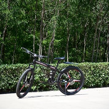 TRIOBLADE 24/26/27.5'' Folding Mountain Bike 21Speed Foldable Mountain Bicycle with Dual Disc Brakes 3 Spoke Wheels Mountain Bikes Dual Suspension Design for Adult Men Women