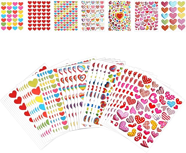 SAVITA 70 Sheet Valentine's Day Heart Stickers, Colorful Small Heart Scrapbook Decal Love Sticker for Valentines, Anniversary, Wedding, DIY Embellishment (7 Styles)