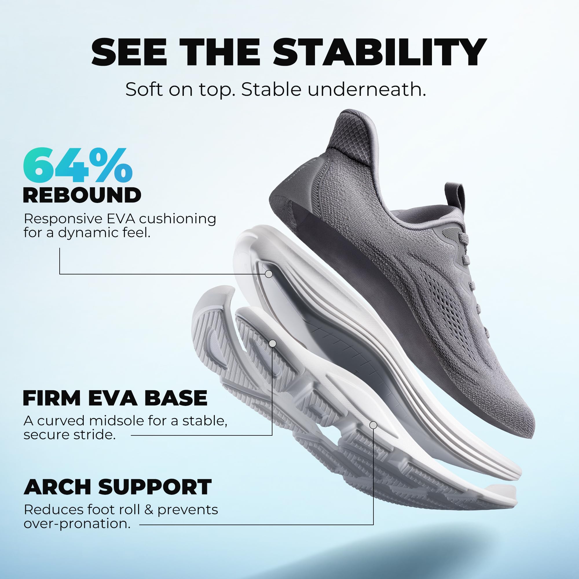 ALLSWIFIT Zapatos deportivos para hombre, sin cordones, con puntera ancha, para caminar, con cojín para correr, tenis, soporte para el arco, gimnasio, entrenamiento, atlético, a la moda, Gris, 41.5 EU